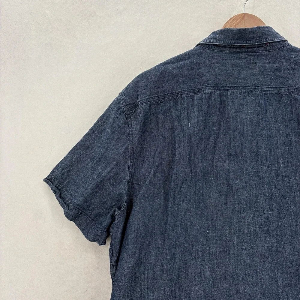 Banana Republic Shirt Mens Large Blue Chambray Short Sleeve Linen Standard Fit